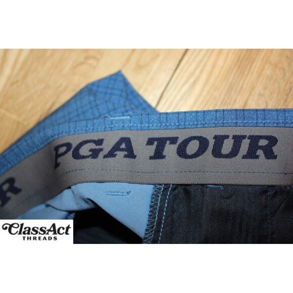 PGA Tour Men's Active Waistband Golf Shorts Blue Checked Flat Fronts 36" Waist - Picture 4 of 4